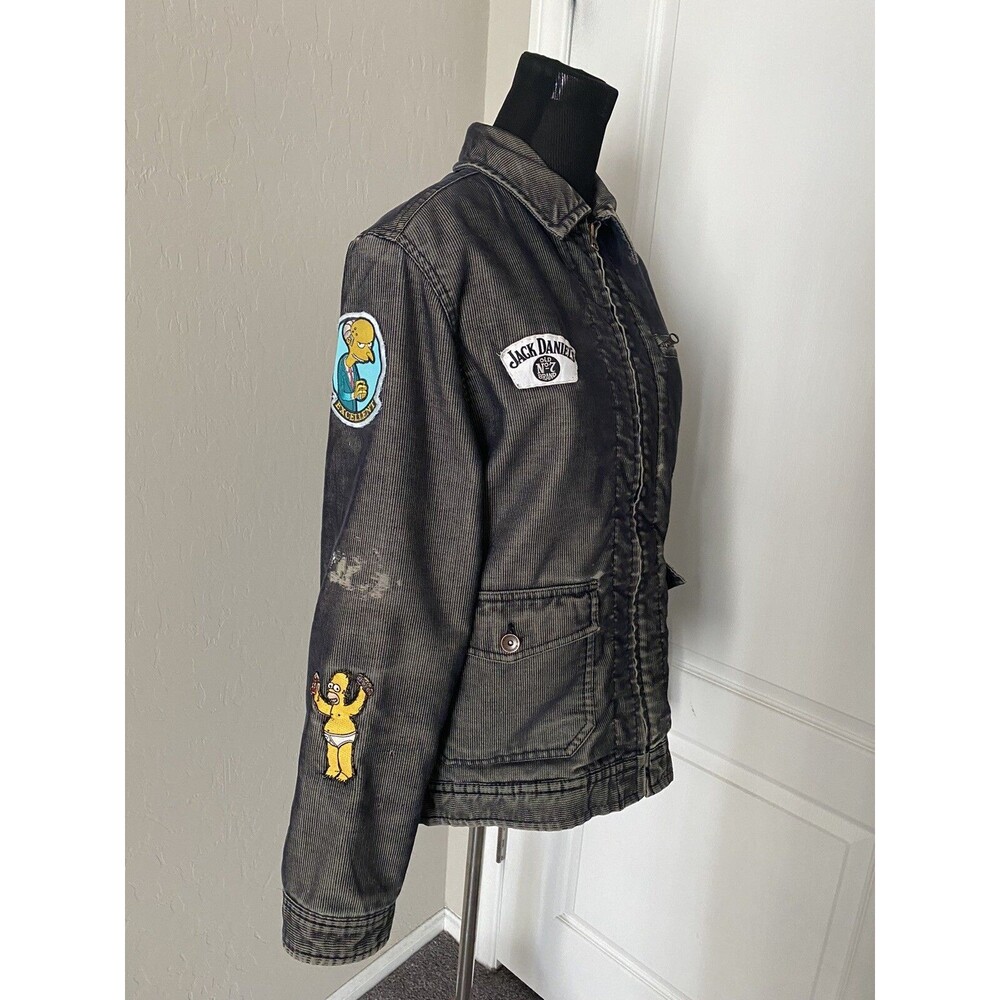 Mossimo Denim Simpsons Jack Daniels Patches Jacket Distressed Look Small